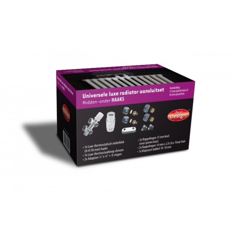Design radiator-aansluitset Midden onder Haaks universeel Chroom